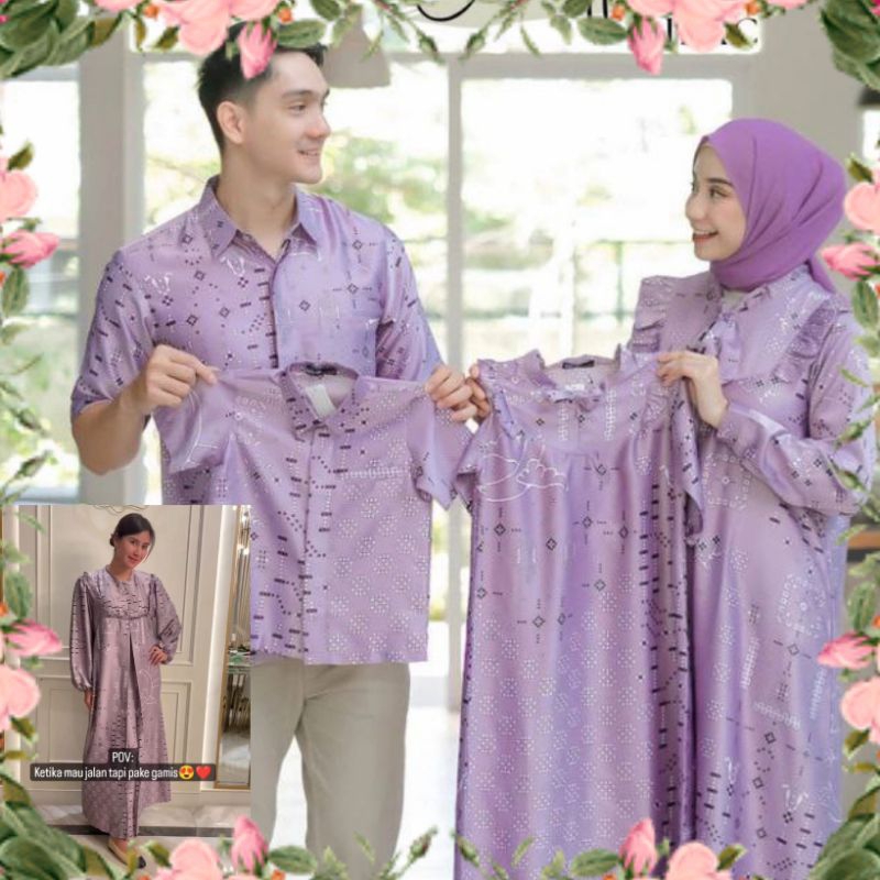 KECIL - JUMBO SARIMBIT COUPLE KELUARGA SILKY MAXMARA TERBARU BAJU MUSLIM PASANGAN AYAH IBU ANAK SET 