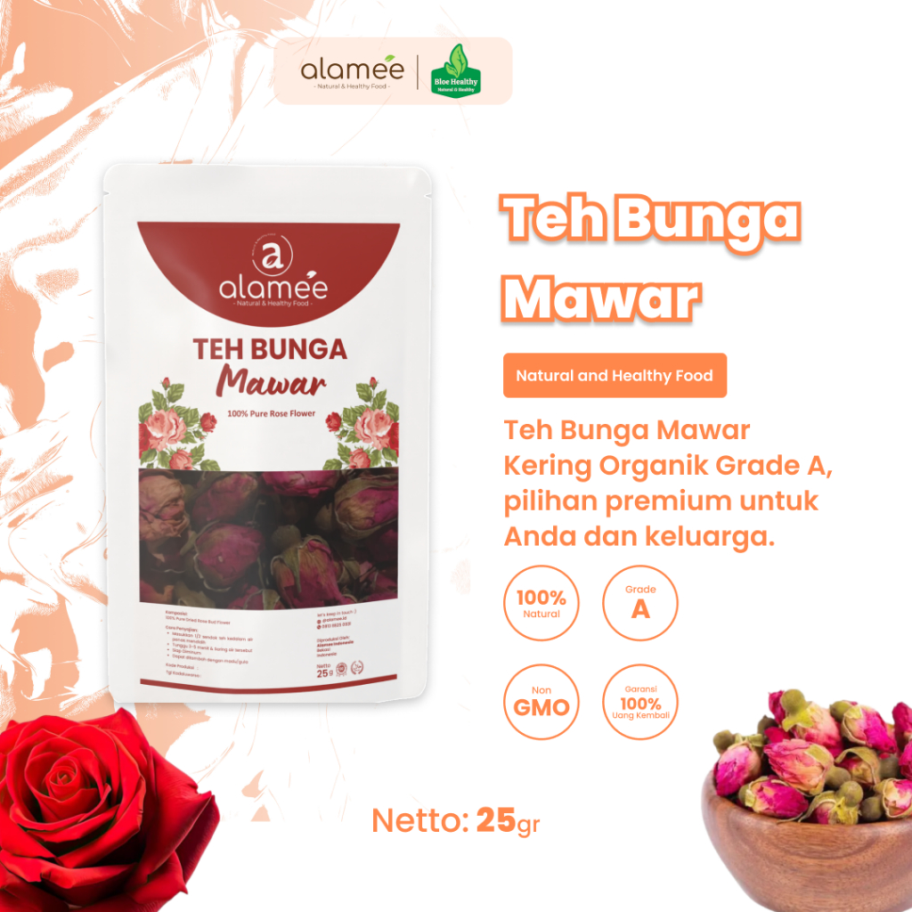 

ALAMEE Teh Bunga Mawar Rose Flower Tea Organik Kering Dried Siap Minum Seduh 25 gram