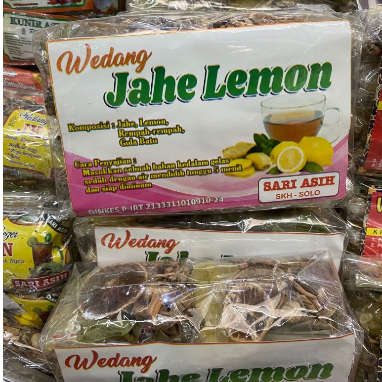 

Wedang Jahe Lemon Sari Asih original Solo 1 Pack isi 10 bks Include Gula Batu