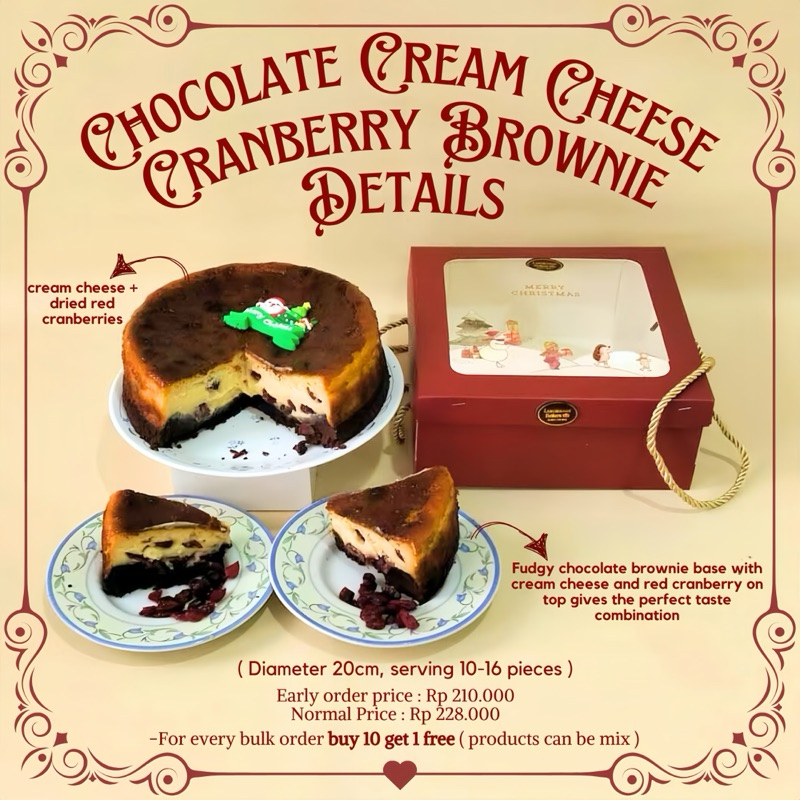 

CHOCOLATE CREAM CHEESE CRANBERRY BROWNIE (HAMPERS NATAL)