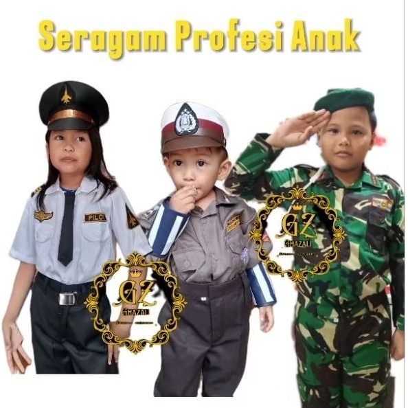Seragam Anak TK Profesi Pilot Polisi TNI AU untuk Karnaval Festival baju Pawai anak