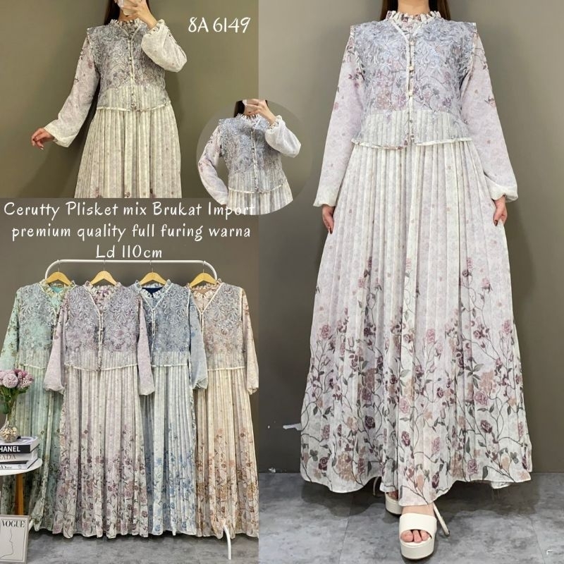 Gamis Dress Motif Bunga bahan ceruti vest brukat