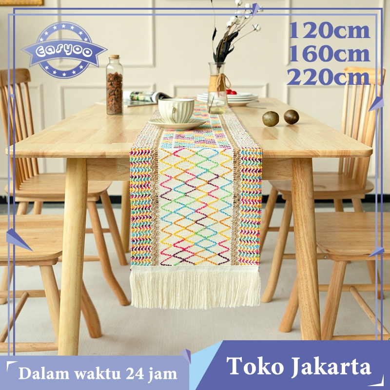 Table Runner Informa / Taplak Meja Bohemian / Table Runner Rainbow Strip Bahan Rajut