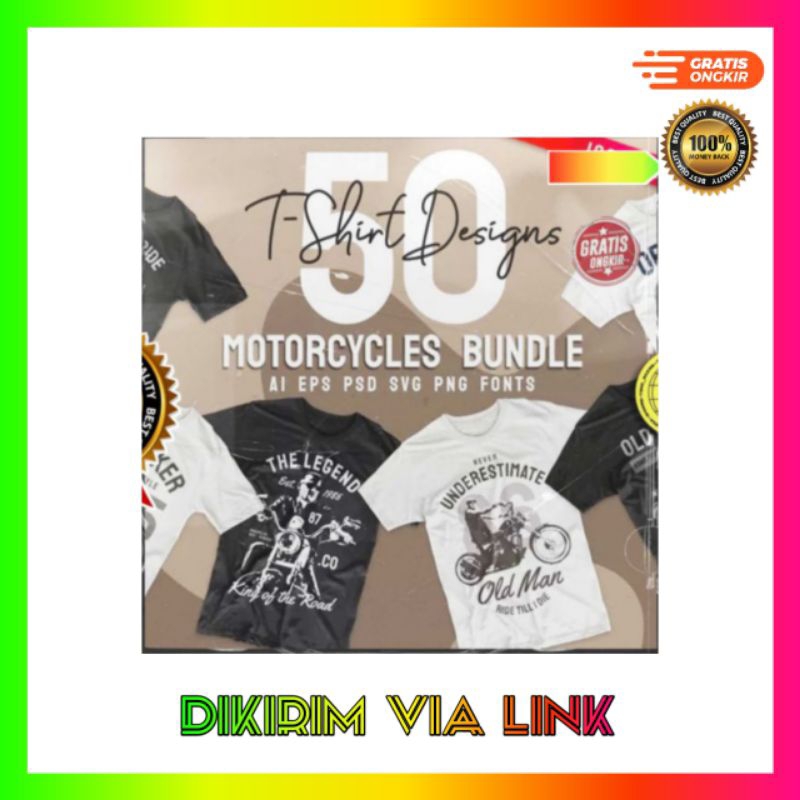 50 Desain kaos  Vintage Motorcycle T-shirt Design Bundle