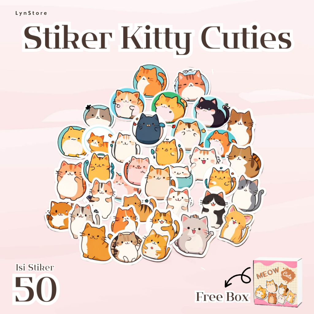

(LS_S001) 50 Pcs Stiker Box Kitty Cuties | Sticker DIY Scrapbook | Stiker Lucu Kotak