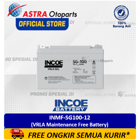 Baterai / Aki Deep Cycle GEL INMF-SG100-12 (100 Ah - 12 Volt) Merk INCOE - untuk Solar Panel, CCTV, 