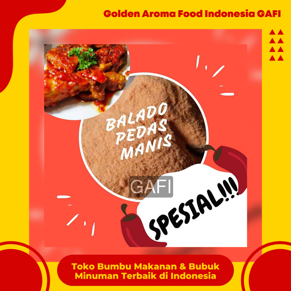 

GAFI Food Bumbu Tabur Rasa Balado Pedas Manis 1 kg Lezat Gurih Halal, Sweet and Spicy Balado Flavor Seasoning Powder 1Kg