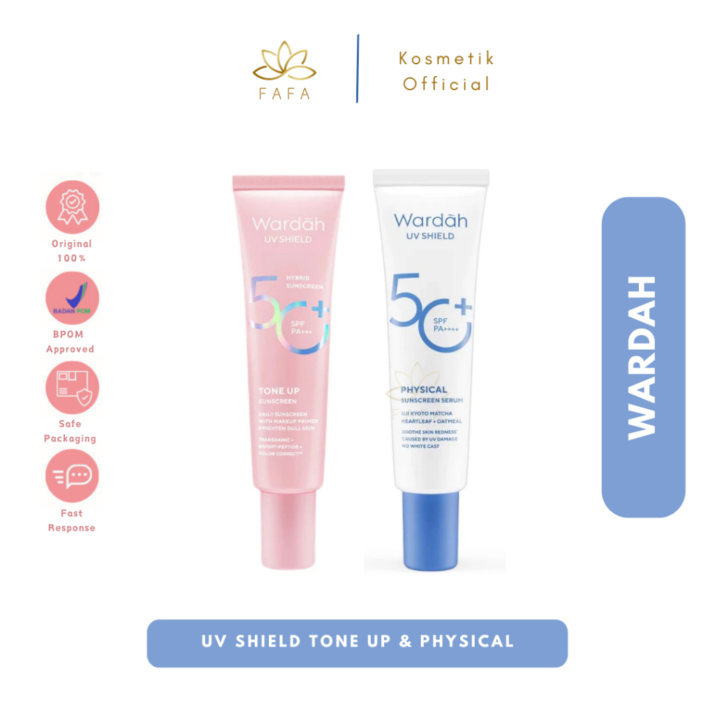 WARDAH UV Shield Tone Up Sunscreen SPF 50+ PA+++ & Physical Sunscreen Serum SPF 50+ PA++++ - Sunscre