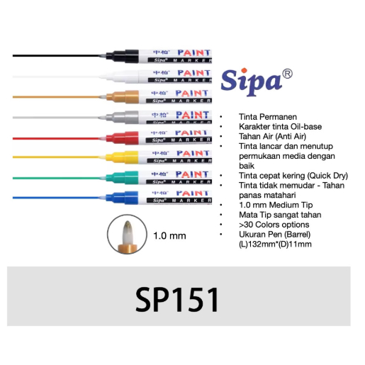 

Spidol Permanen Marker 1.0 mm SIPA SP151 Tahan Air Oil Base-ink Harga Satuan