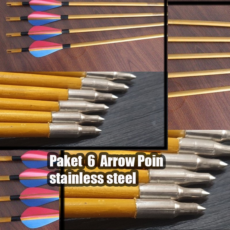Paket busur 6 Arrow Poin Stainless Steel petung bambu bantalan target panah Bow package of 6 Arrow P