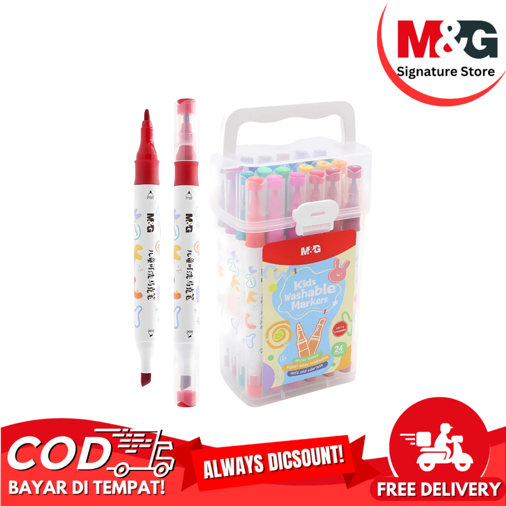 

Spidol Warna M&G Easy Washable Marker Pen 24 colors Mudah dicuci #APMT3412 - Original M&G