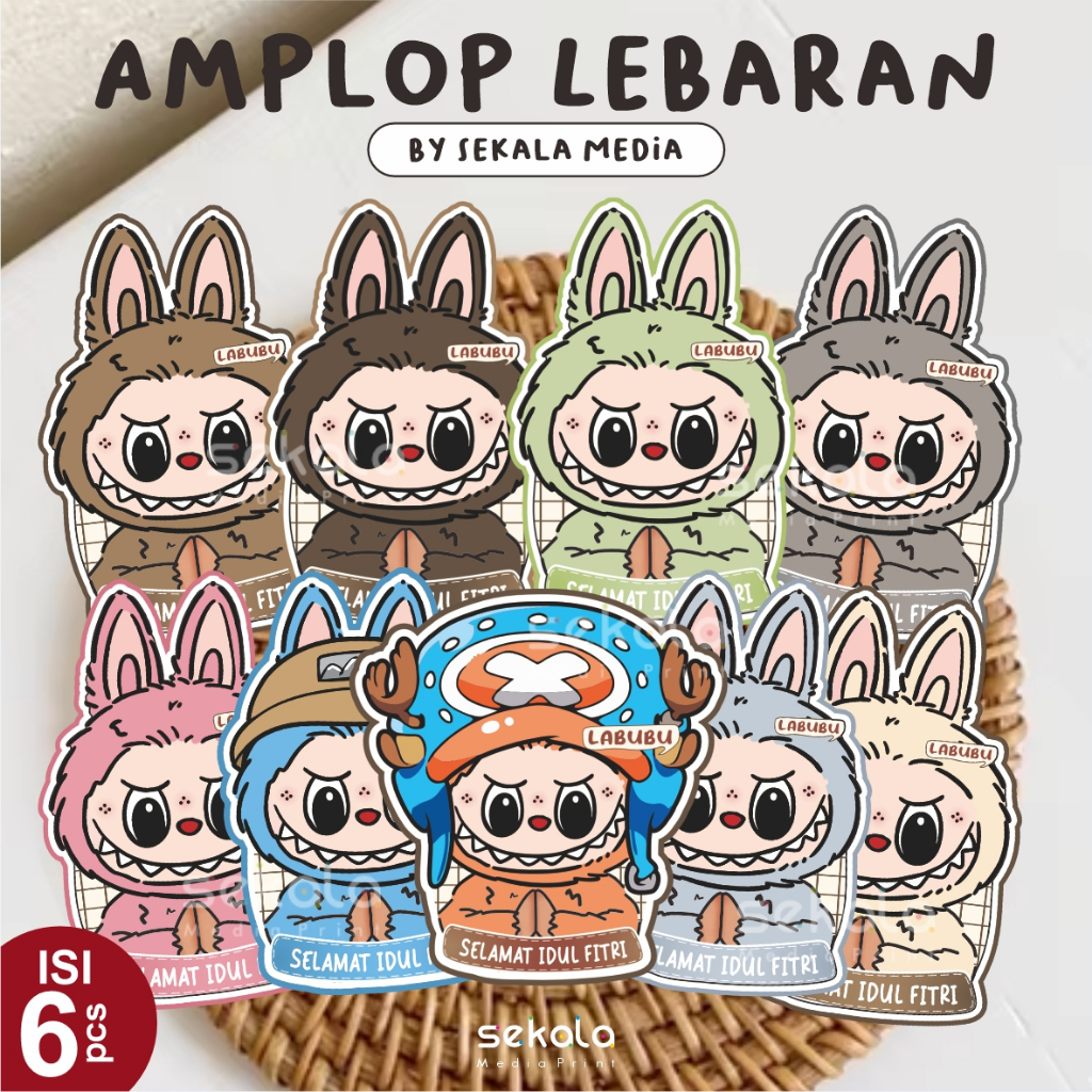 

(Isi 6pcs) Amplop Labubu Lebaran 2025 / Angpao Lebaran Idul Fitri