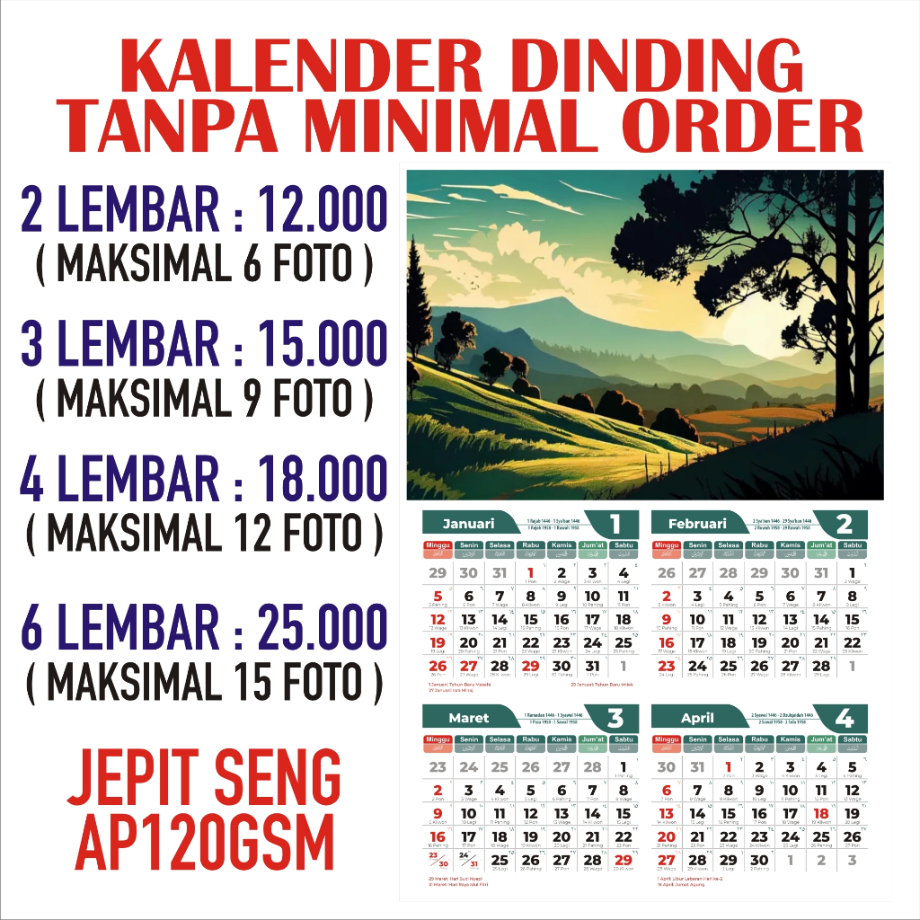 

KALENDER DINDING FOTO 2 / 3 / 4 / 6 LEMBAR TANPA MINIMAL ORDER