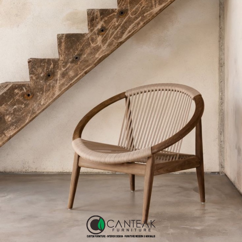 Kursi santai model parabola-Kursi parabola-Kursi teras jati kombinasi rotan