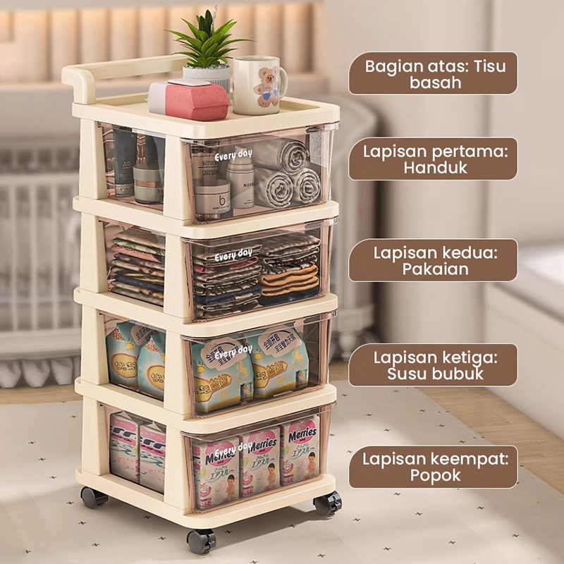 Rak Trolley dorong Laci 3/4/5 Susun Rak Susun Snack Storage Roda Rak Troli Susun Serbaguna Makanan