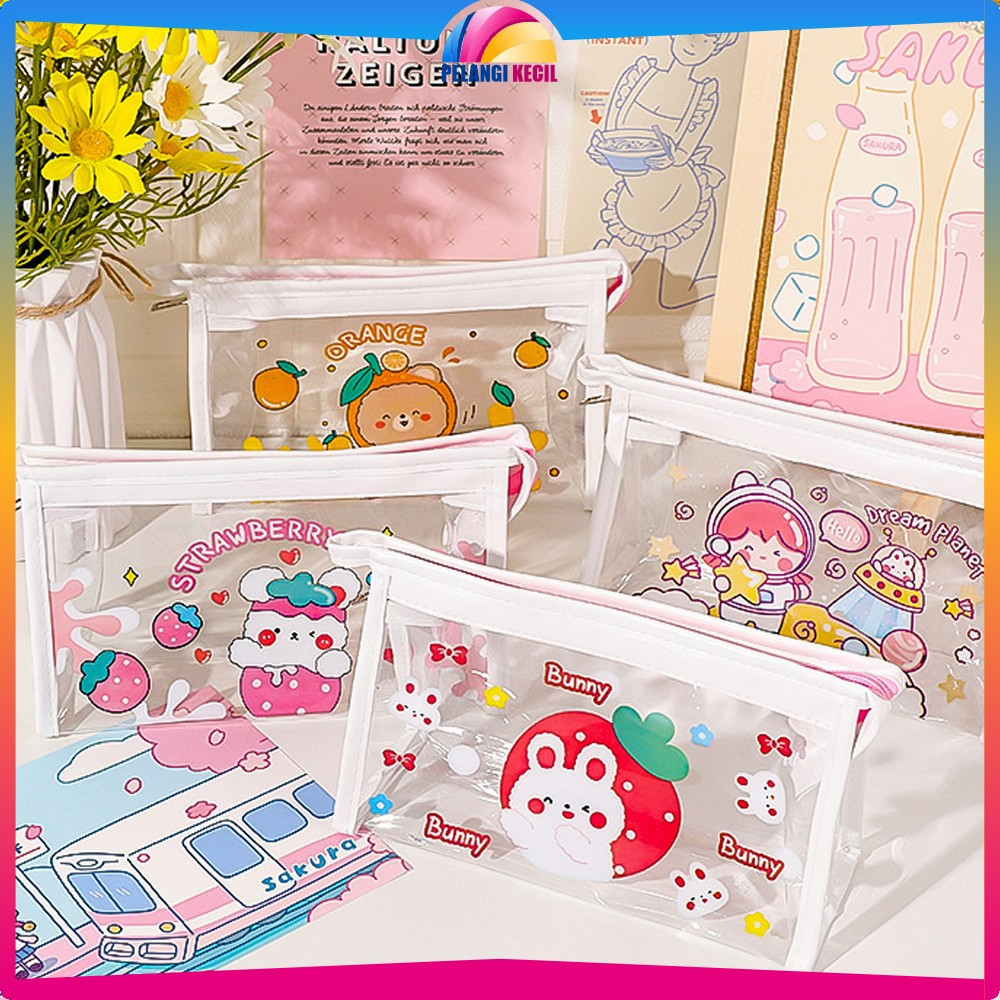 

Pouch Tempat Pensil Transparan Motif Kartun Multifungsi / Tas Pencil Case Anak Ala Korea Travel Serbaguna Pelangi Kecil A60