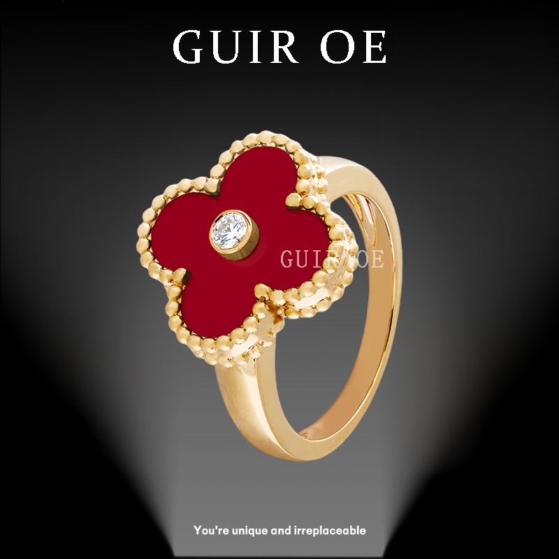 Cincin semanggi Emas 17K aksesoris wanita moissanite cincin clover jewellery official GUIR OE