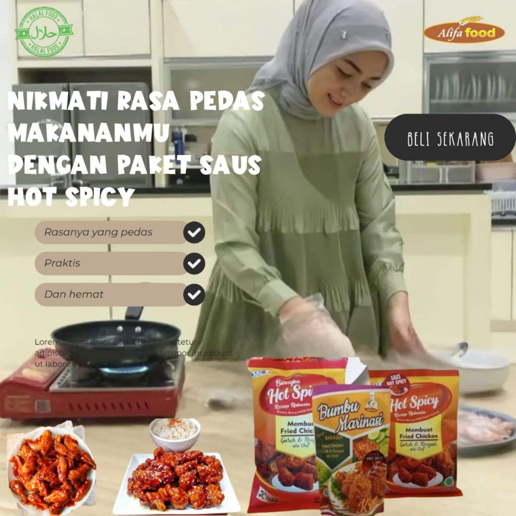

Paket Bumbu Hot Spicy Ayam Friedchicken Instan Alifafood