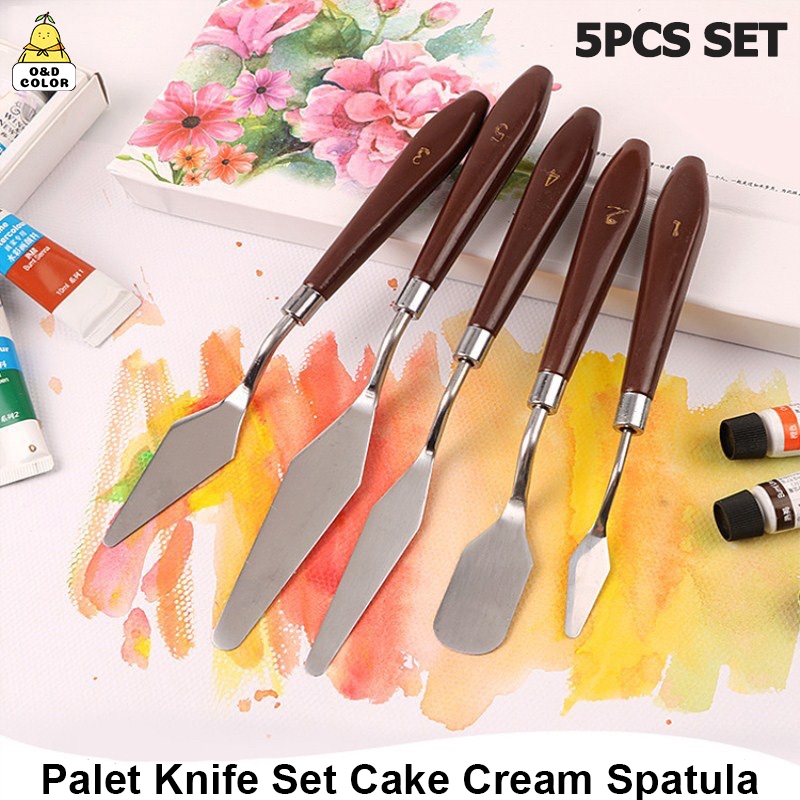 

Palette Knife Spatula Lukis 5pcs Pisau Palet Untuk Dekorasi Kue Lukis Painting Palete Pallete Set Oil Painting Art Scraper Toning Gouache Paint Tool Cake Cream Spatula Palette Knife Set
