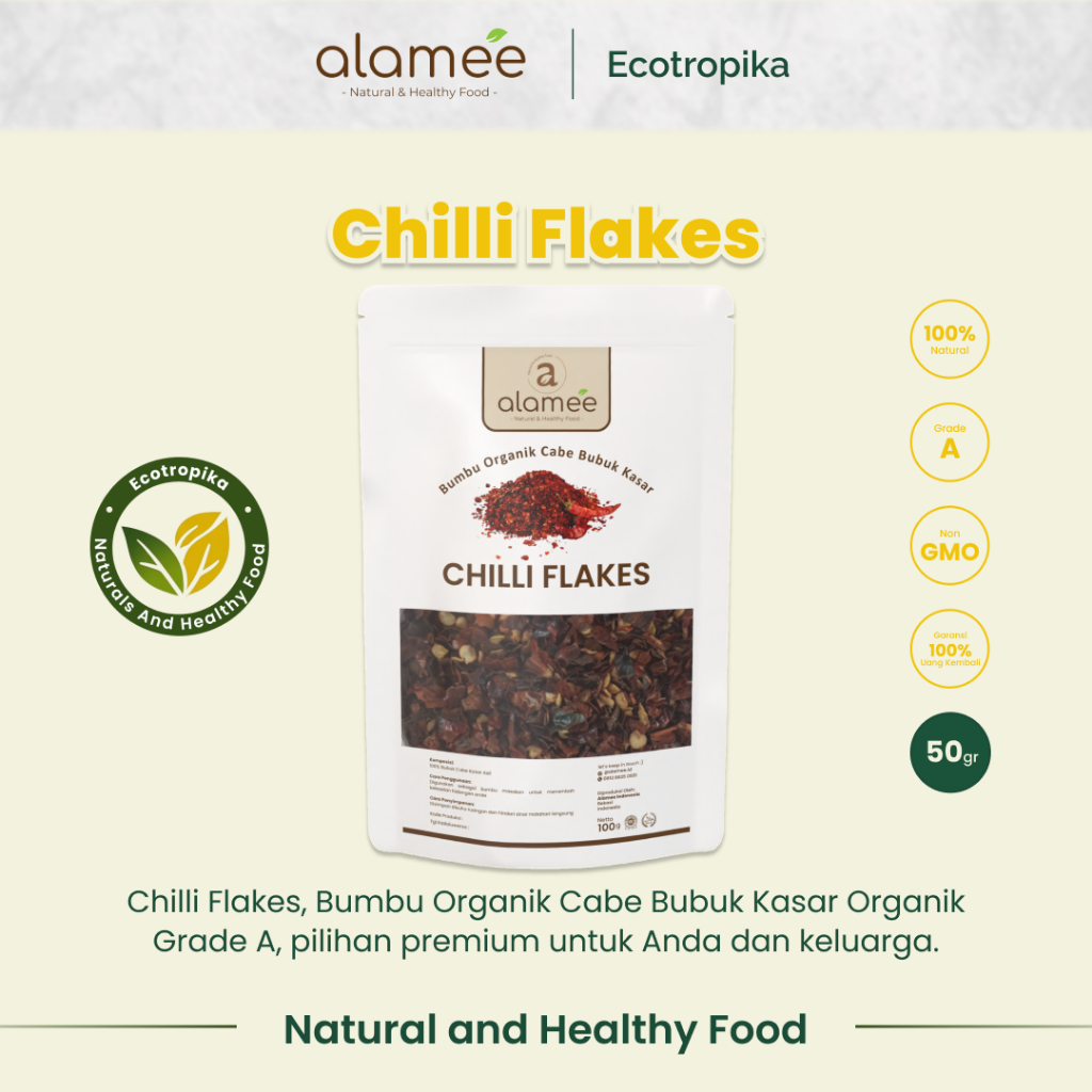 

Chili Flakes Cabe Giling Kasar Cabai Bubuk Bumbu Dapur Instan Organik Tanpa Campuran Premium 50 gram