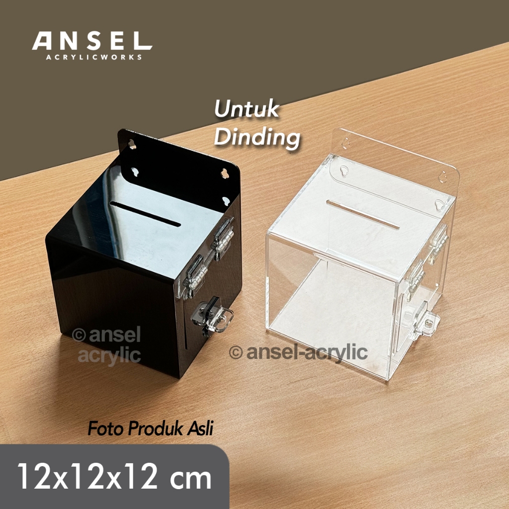 ANSEL Kotak Amal Akrilik Dinding Gantung - Acrylic Hanging Box Saran / Donasi - 12x12x12 cm - Tipe D