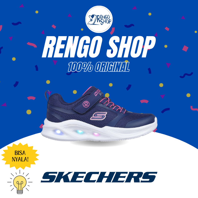 [Ori] Sepatu Anak Perempuan Ada Lampu Skechers Lights 303715L/NVY