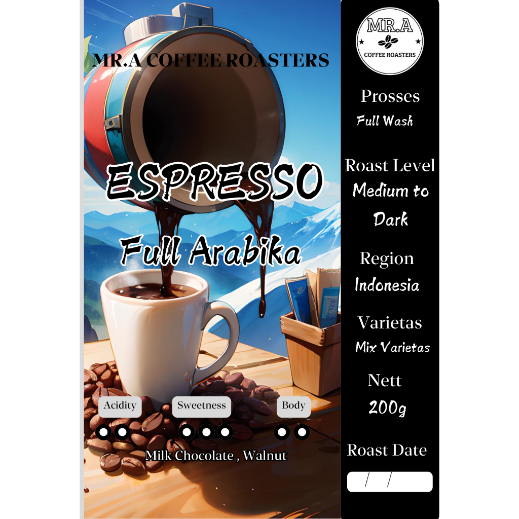 

ESPRESSO FULL ARABIKA, MR.A COFFEE ROASTERS,1KG,ARABIKA GRADE 1