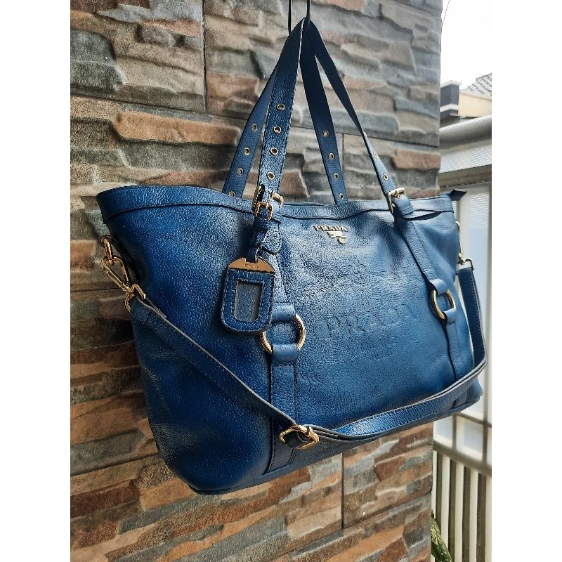 Totebag Biru PRADA - TAS PRELOVED BRANDED ORIGINAL