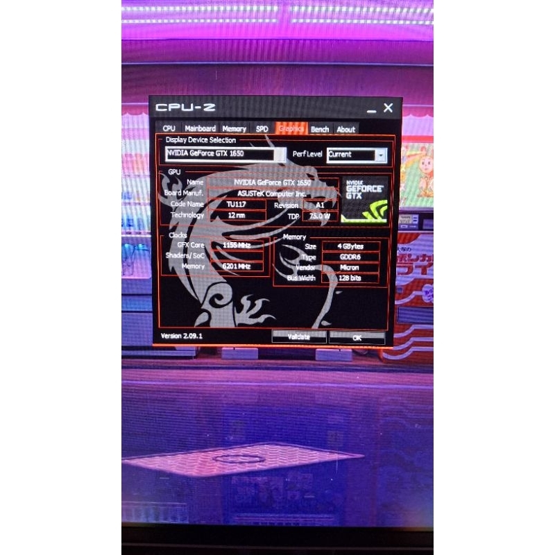 VGA ASUS TUF GTX 1650 4b ddr6 no pin power