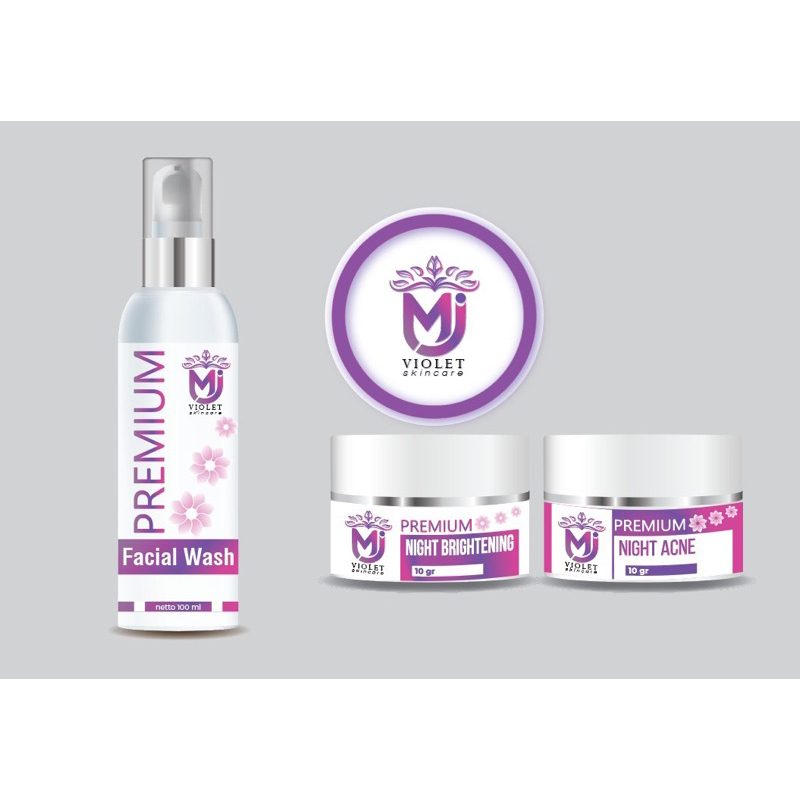 MJ Violet skincare Paket Premium Night acne Brightening facial wash