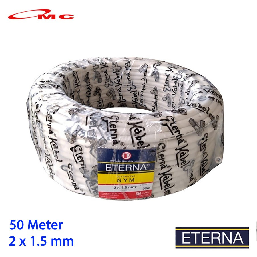 Kabel Eterna NYM 2x1.5MM Panjang 50 Meter 1 Roll Kabel NYM Eterna 2x1.5 mm 2x1,5 Kabel Listrik Etern
