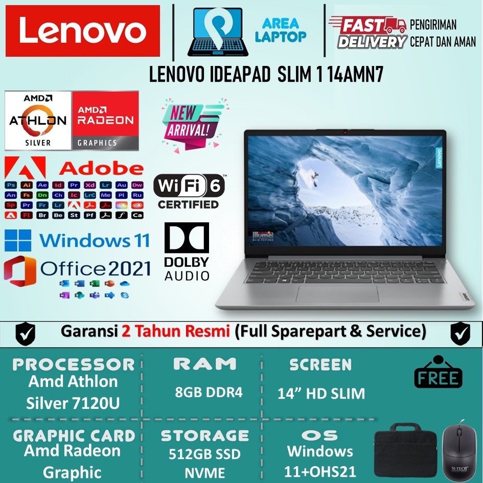 Promo laptop Lenovo Ideapad Slim 1 14 Amd Athlon 7120U 8Gb 512Gb SSD Win11+OHS
