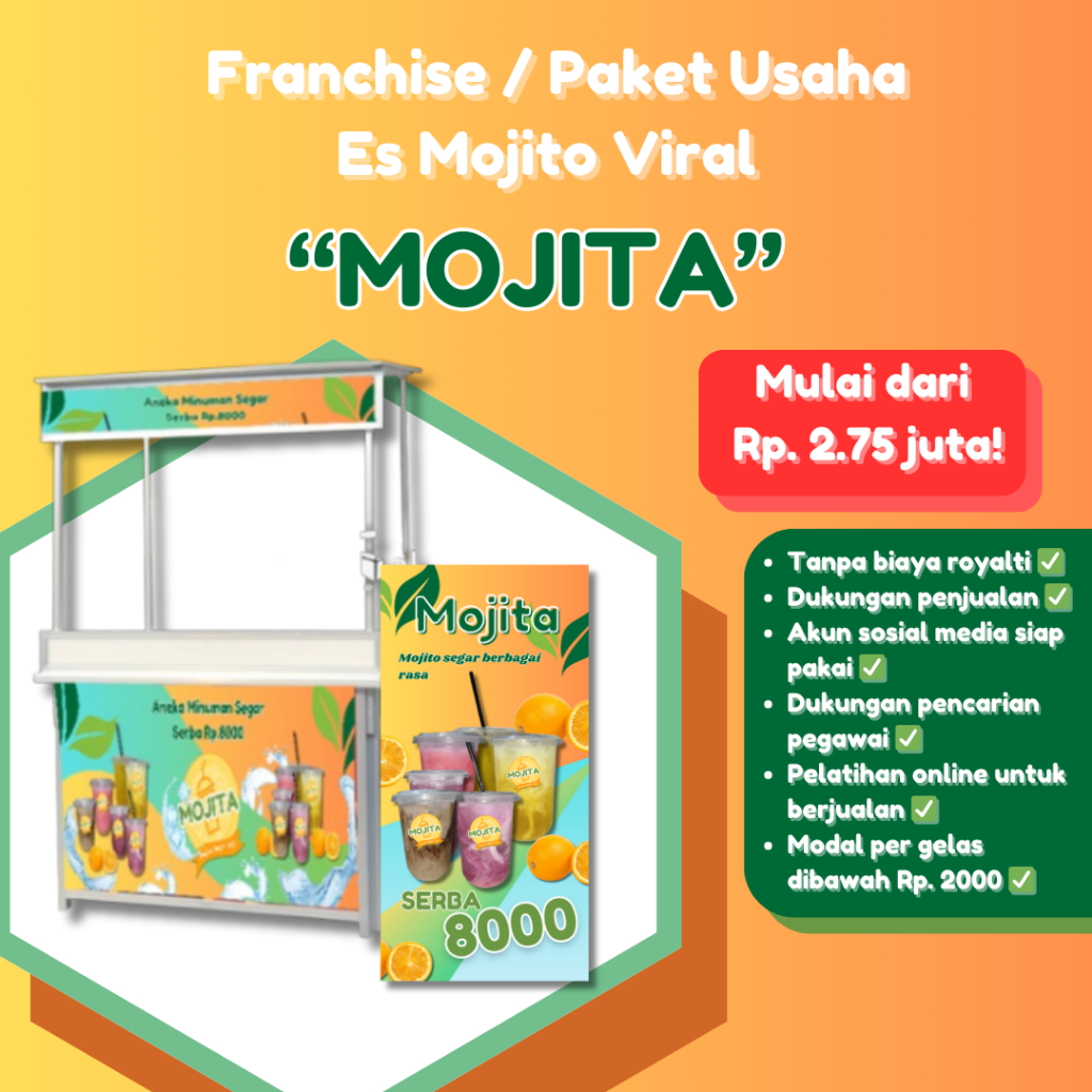 

Franchise/Paket Usaha/Kemitraan Minuman Mojito Mojita