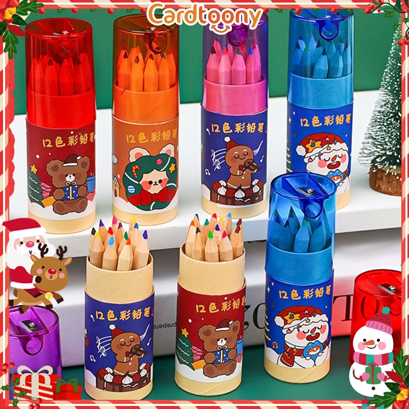 

12 Pcs Pensil Warna Natal Alat Lukis Coloured Pencil Christmas Lucu Santa