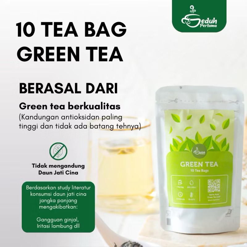 

10 Tea Bag Green Tea - Teh Detox dapat menurunkan kolestrol dan membantu Pembakaran lemak - Teh Detox