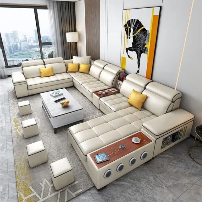 Sofa Leather U Minimalis / Sofa Kulit Ruang Tamu Modern