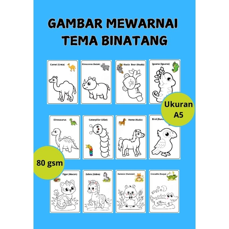 

Gambar Mewarnai anak TEMA Binatang A5 50 pcs