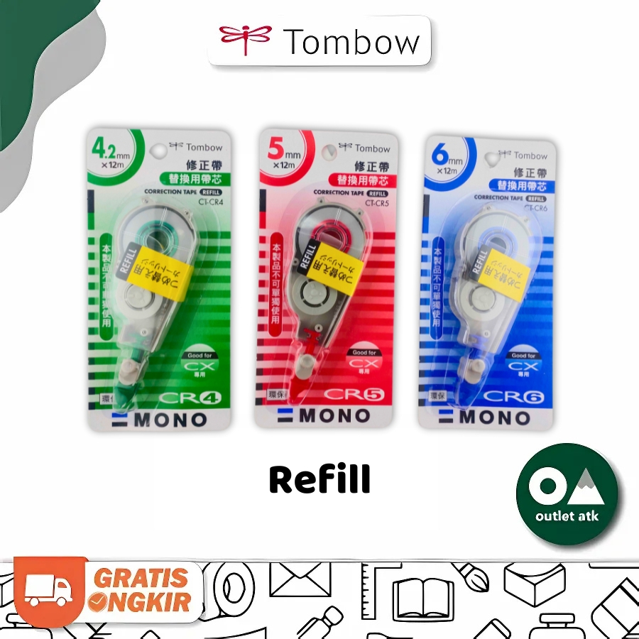 

Tombow Correction Tape Refill Mono CR 4.2mm / 5mm / 6mm x 12m - Tipex Pita Kertas