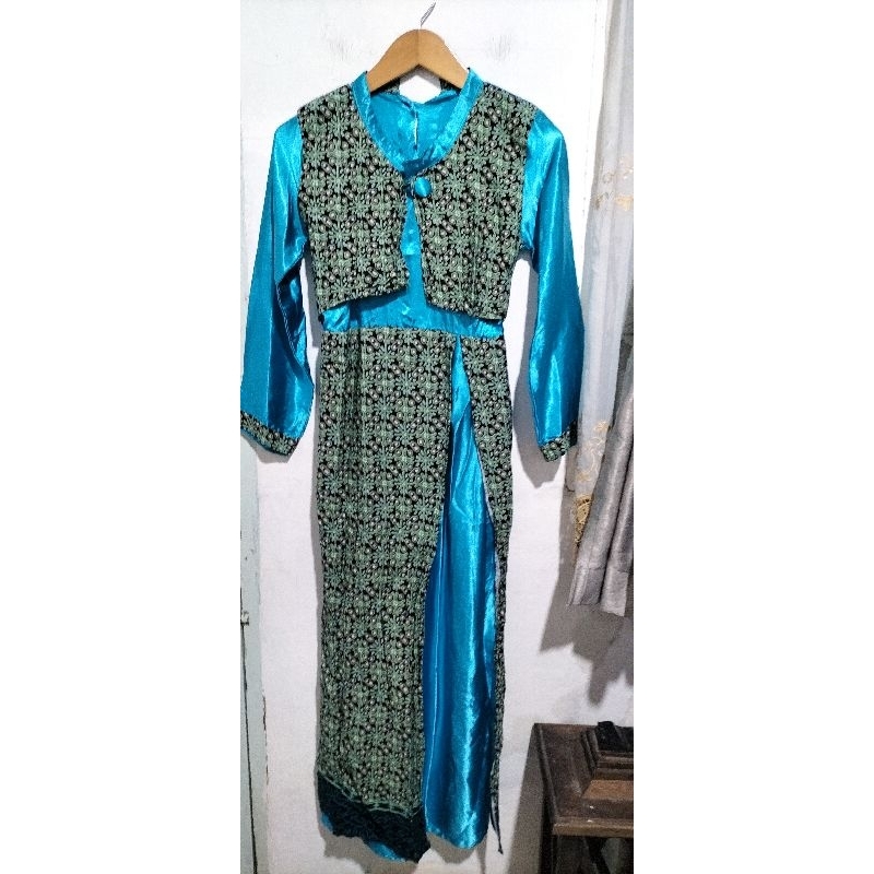 Gamis Long Dress Wanita Satin Kombinasi Batik Cantik