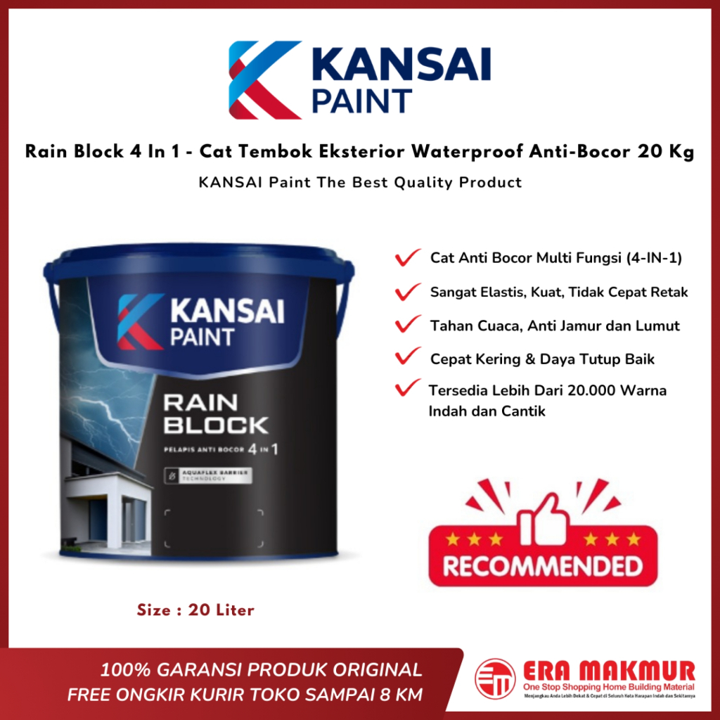 KANSAI Paint – Cat Rain Block 4 In 1 - Cat Tembok Eksterior Waterproof 20Kg – Cat Tembok Anti-Bocor 