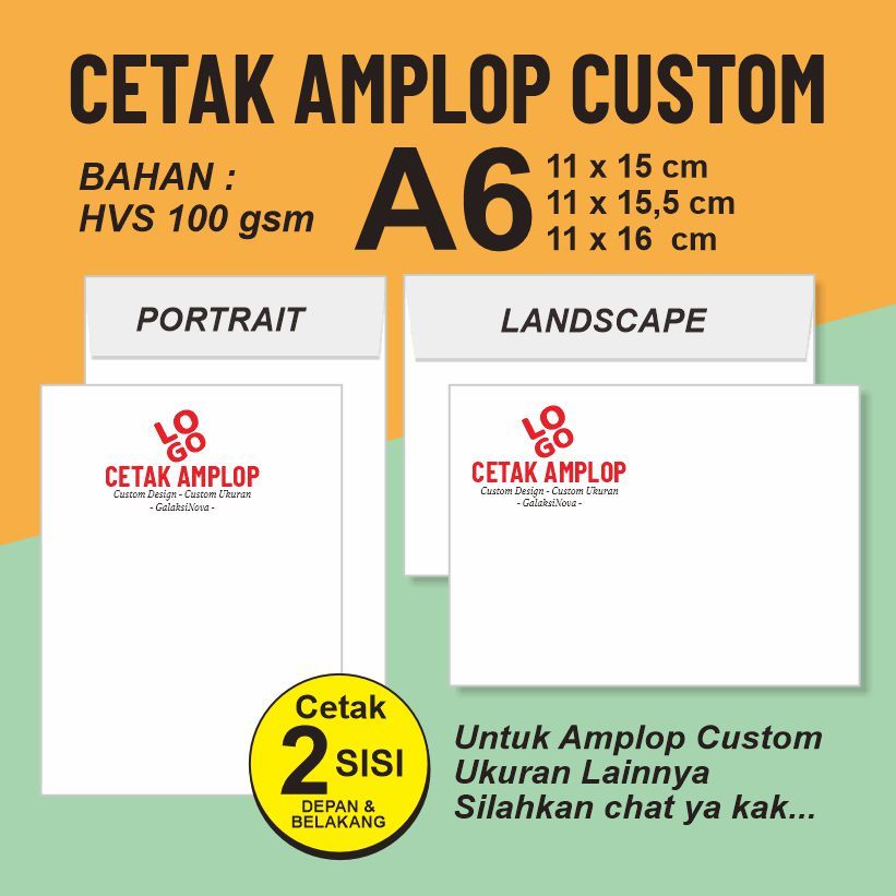 

Amplop A6 HVS 100gsm Custom 15x11cm atau 15,5x11cm atau 16x11cm | Amplop Custom Tebal ArtPaper 210gsm-230gsm Cetak Laser | Amplop Custom GalaksiNova