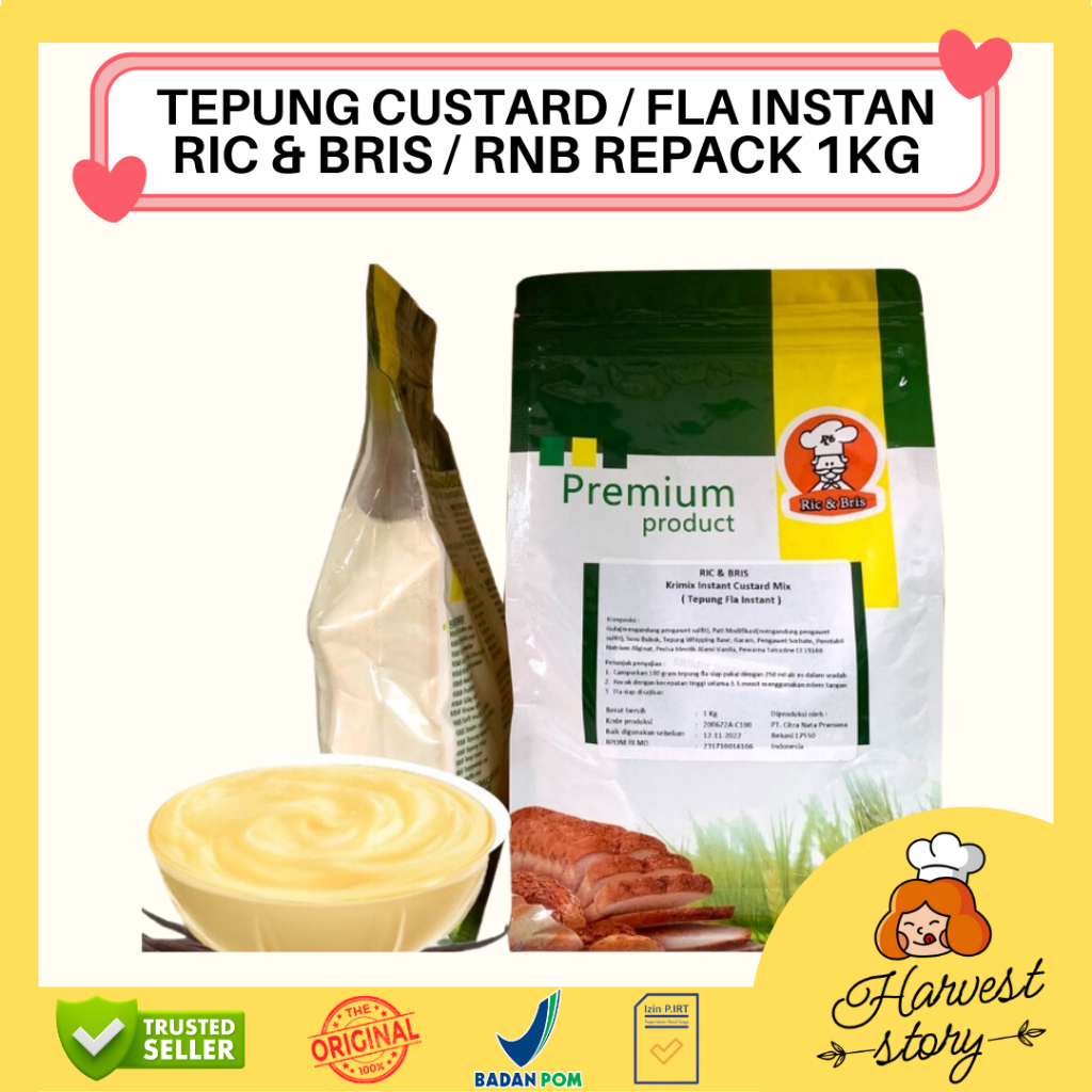 

R&B CUSTARD POWDER TEPUNG FLA REPACK 1KG / TEPUNG FLA VLA / CUSTARD BUBUK VLA FLA / VLA RIC & BRIS