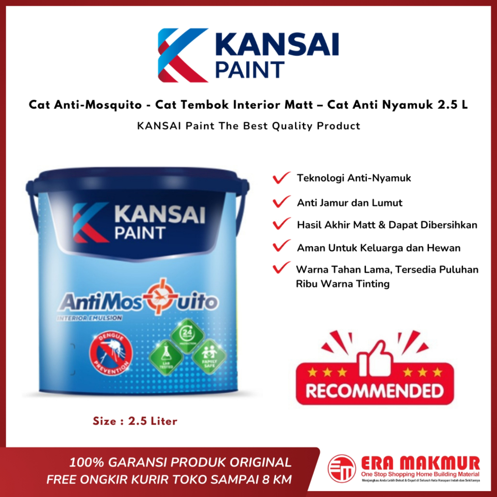 KANSAI Paint – Cat Anti-Mosquito 2.5L - Cat Tembok Interior Matt – Cat Anti Nyamuk 2,5 L