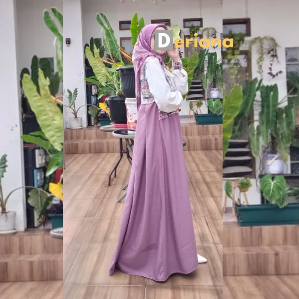 Gamis Abu-Abu Ungu Yenitha Dress Deriana Project