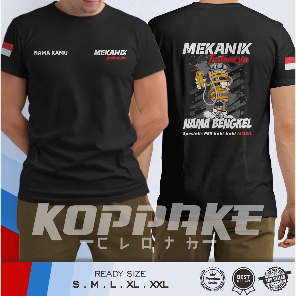 Kaos Mekanik Indonesia Spesialis Per Kaki-kaki Mobil Gratis Nama Kamu dan Nama Bengkel Baju Otomotif