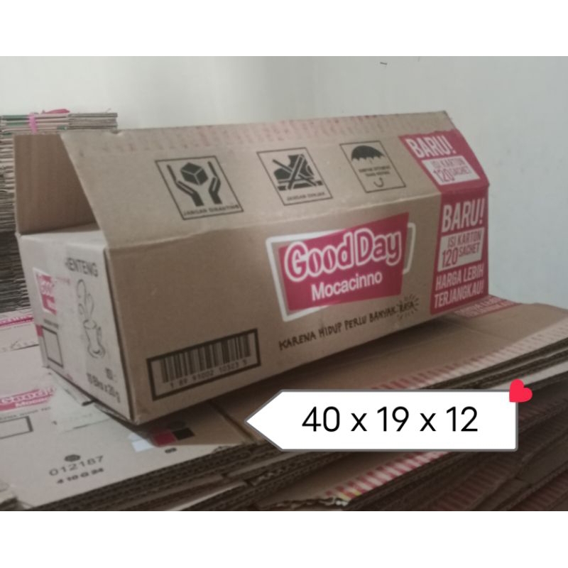 

kardus box buat packjng, dus gooday mocacino ukuran 40x19*12