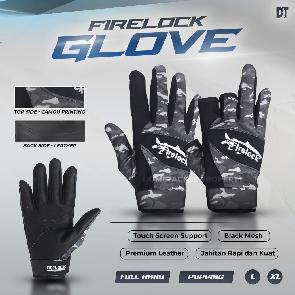 Glove Sarung Tangan Mancing Firelock | Shimano Full Halfcut Finger Hitam Anti Slip Premium Sarung Ta