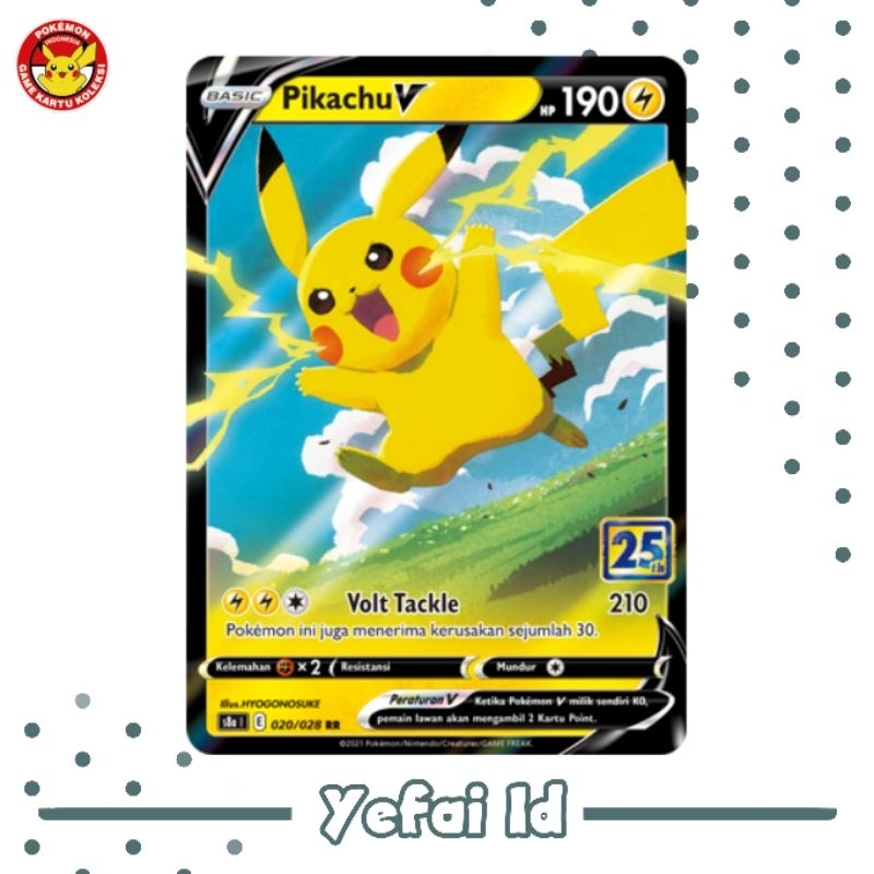 Pikachu V RR 020/028 - 25th Anniversary TCG Pokemon Indonesia