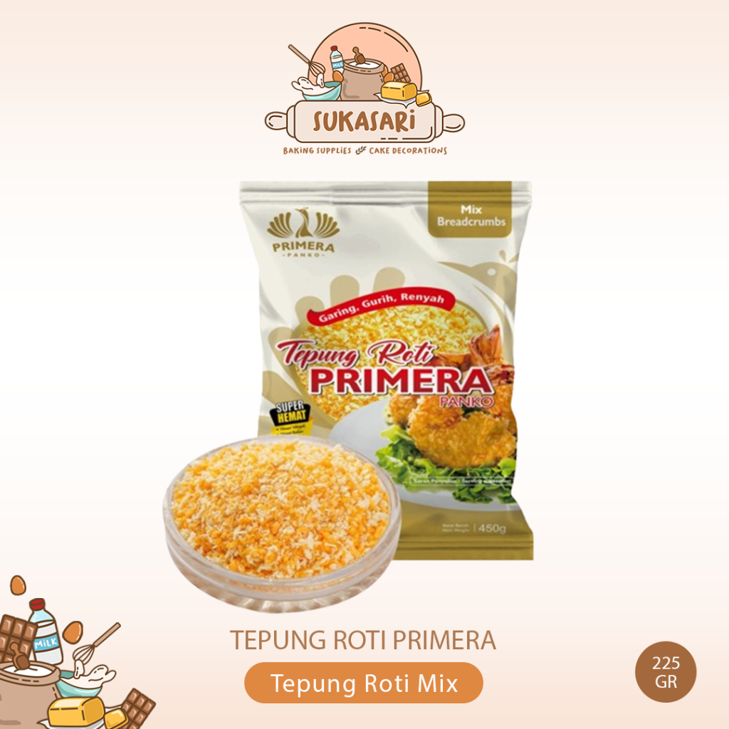 

Primera Tepung Roti Mix Warna 225gr Panko Orange White Campur putih oren