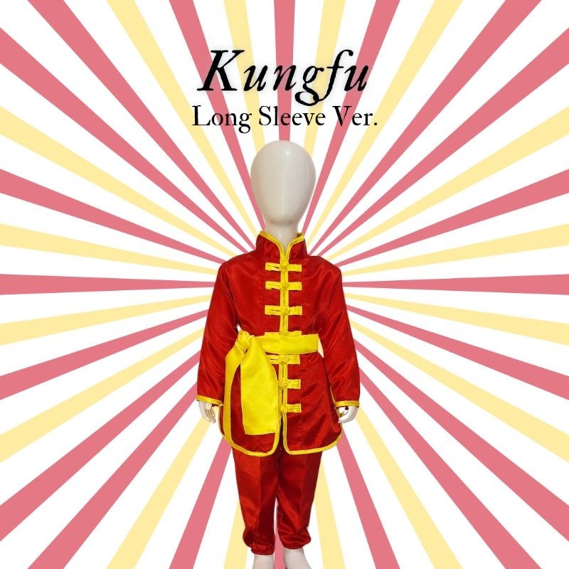 Kostum Kungfu Kancing Tujuh Lengan Panjang Warna Merah | Kostum Kungfu Anak Dan Dewasa